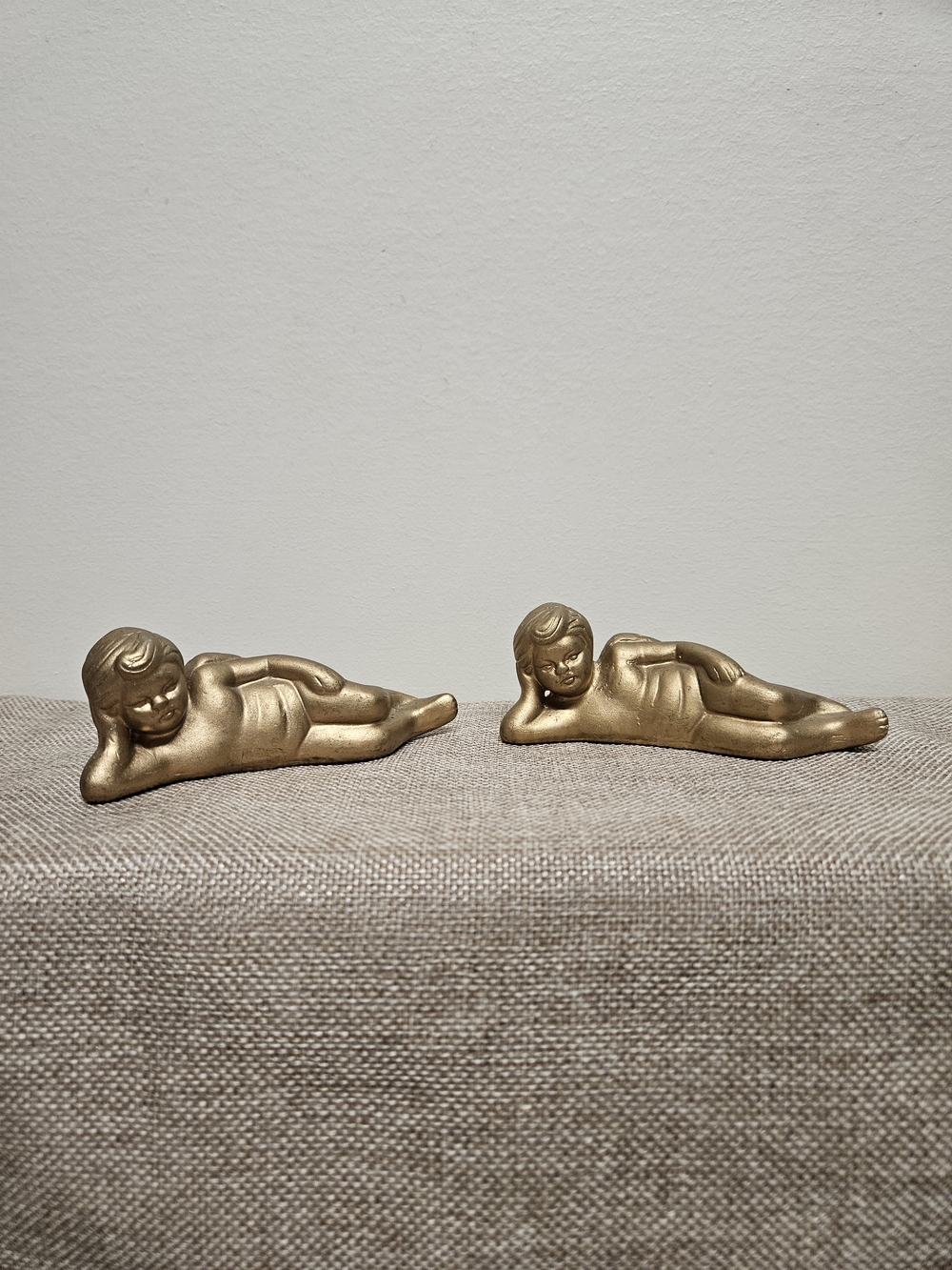 Vintage Gold Ceramic Cherub Angel Shelf Sitters - Set of 2